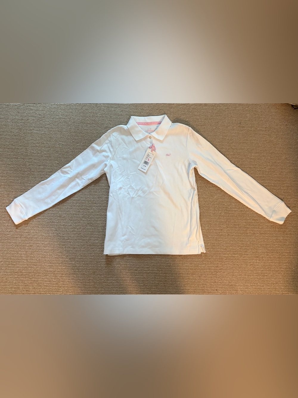 Vineyard Vines Girls' White Long-Sleeve Polo Top with Pink Accent